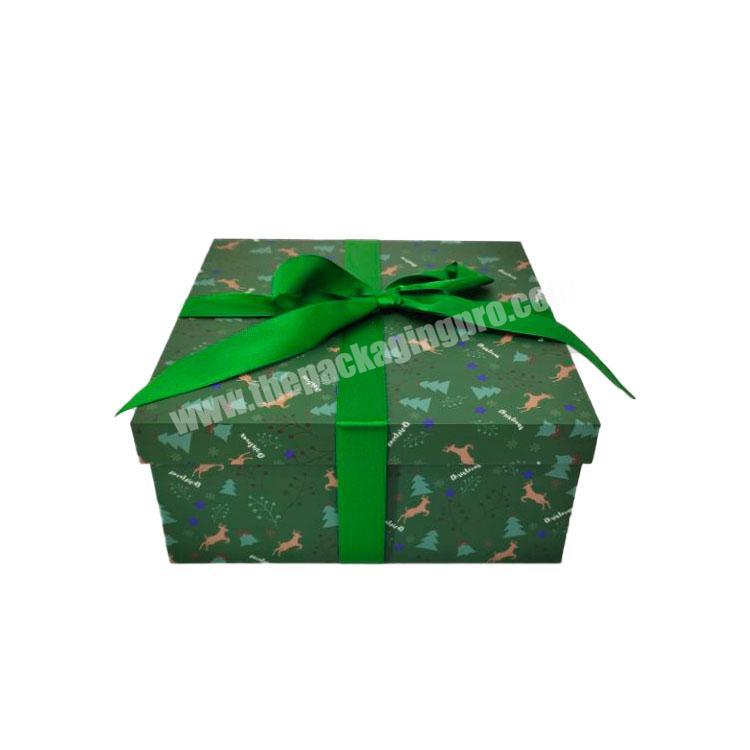 New design custom printing green lid and base cardboard Christmas gift box packaging with paper divider