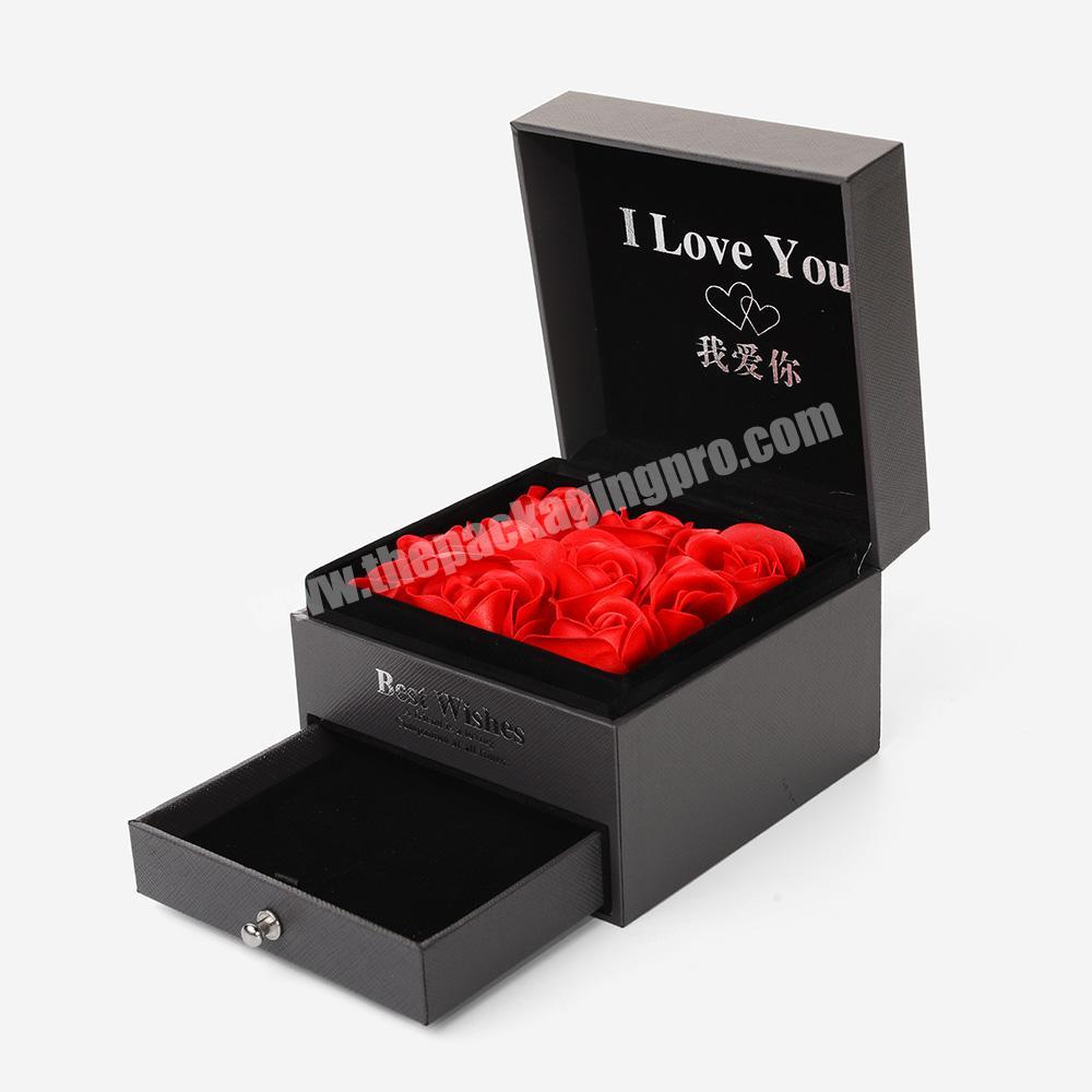 New Design Custom Rose Flower Rigid Wedding Wood Special Paper Drawer Jewelry Necklace Gift Packing Box