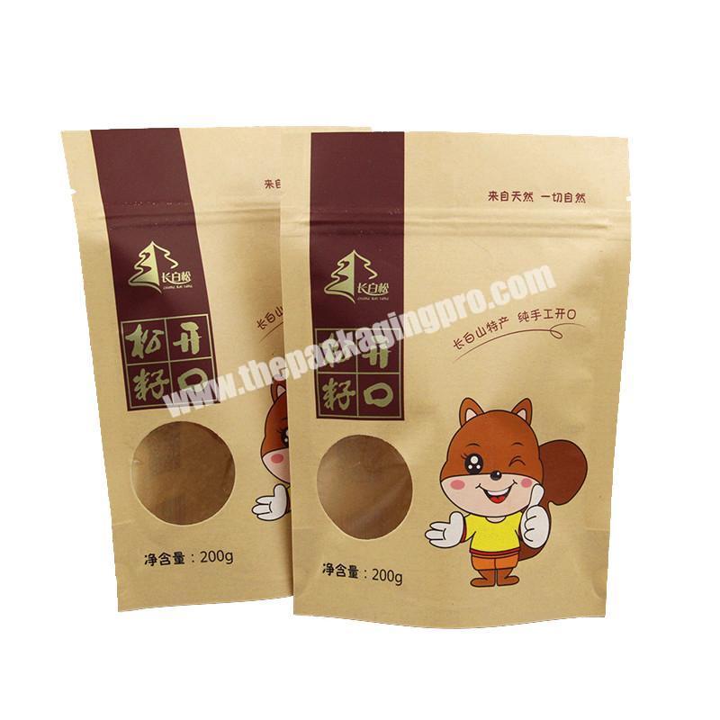 New Design Eco friendly Brown Kraft Paper Food Packaging Stand Up Zipper Pouch Bag With Window