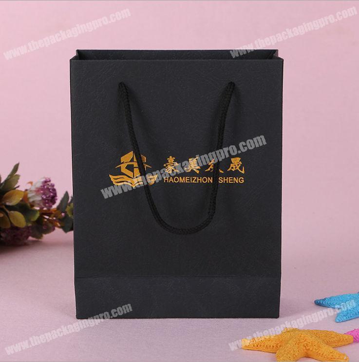 New design fashion printed handle ribbon matt black paper bag