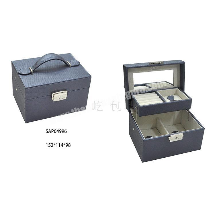 new design fashionable pro table mirror black  jewellery organizer genuine leather travel storage case jewelry box for man