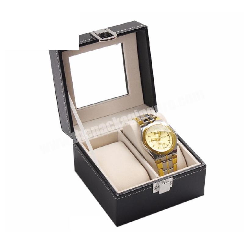 New design free sample elegant black display window luxury watch box, 2 slots PU leather highend watch packaging boxes