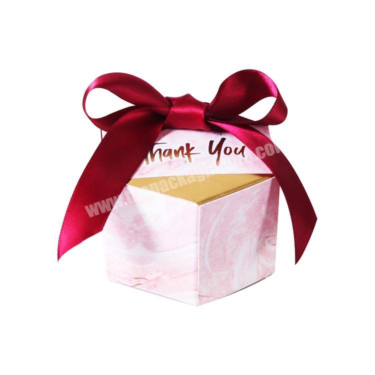 New design hexagon shape ribbon wedding sweet candy bakery box