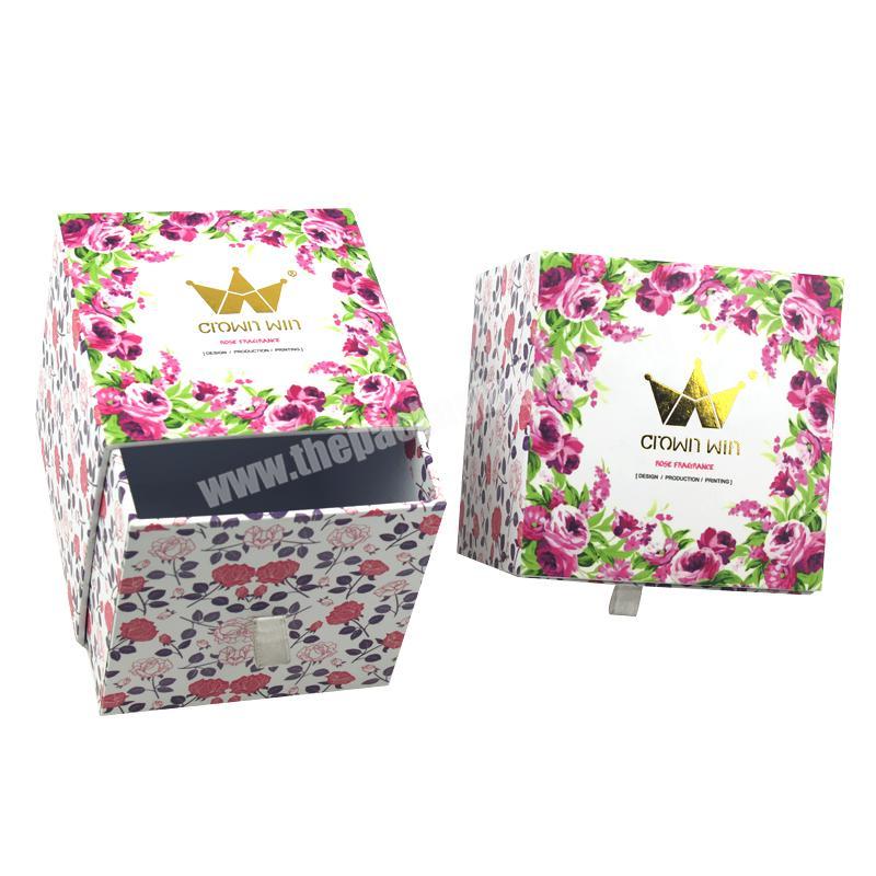 New Design Hot Sale Elegant Rose Flowers Paper Gift Box Luxury Packaging  Box With Drawer And Ribbon