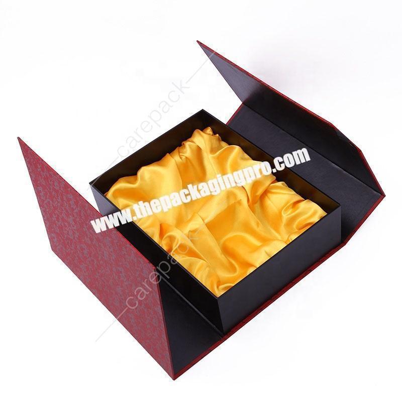 New design luxury brand red Wine packaging box with satin ribbon
