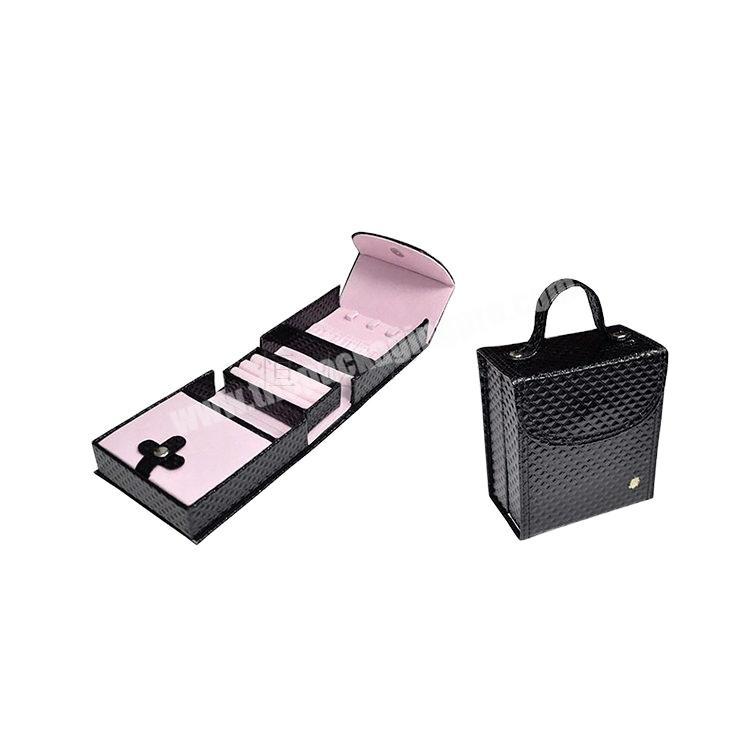 New design simple black  PU leather pro table rigid earring necklace black leather  jewelry box