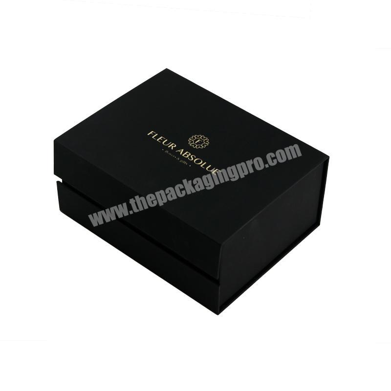 New Fashion High Quality Gold Stamping Logo Custom Black Gift Box with Lid