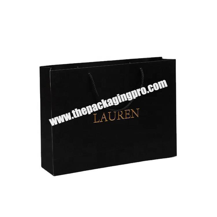 New Gold Logo Hot Foiled Stamping Black Matt Kraft Paper Bag Wholesale Custom Printed Luxury Gift Shopping Paper Bag With Handle