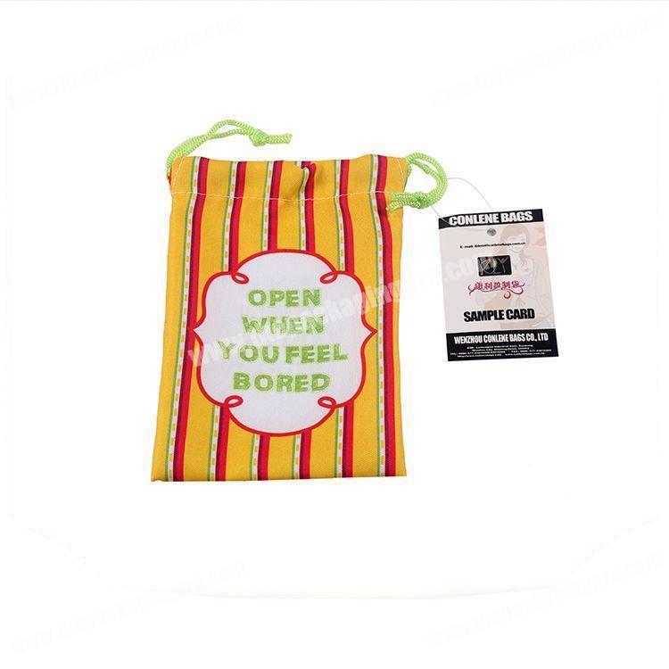 New hotsale beautiful design wholesale logo printed yellow stripe drawstring cotton bag