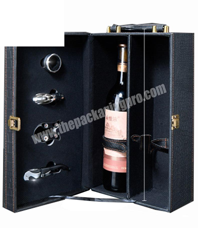 New luxury wine gift box custom alligator leather wine packaging box with bar tools