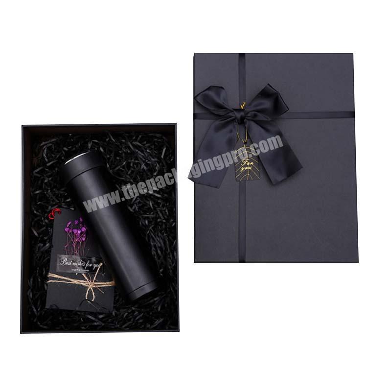 New product custom handmade small luxury  paper  black gift box with ribbon closure