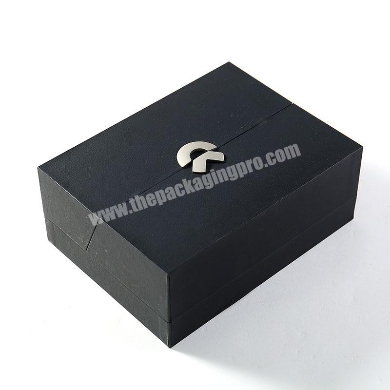 new product  hot sales double open shape Custom Logo Black art paper double bottles  Wine  Box  for gift