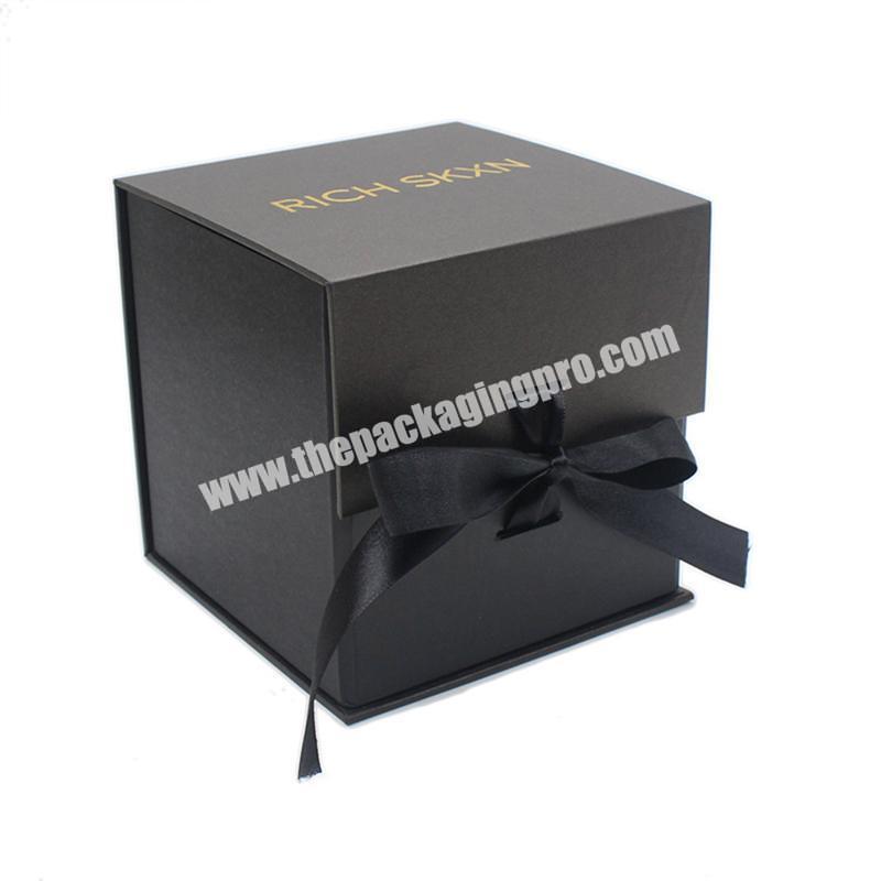 New Product Packaging Wholesale Custom black Magnetic Gift Folding Paper Box  hot stamping With Ribbon Closure