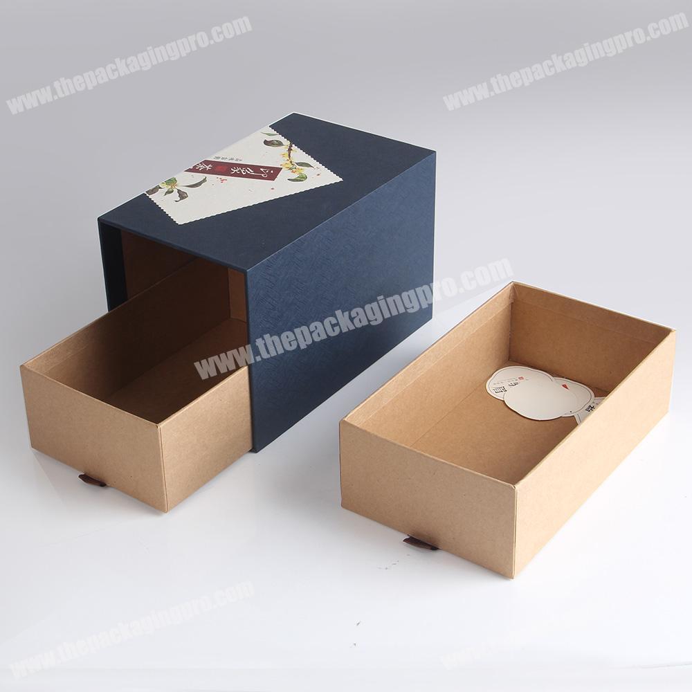 New products style brown refined chinese tea cardboard sliding drawer gift box kraft paper