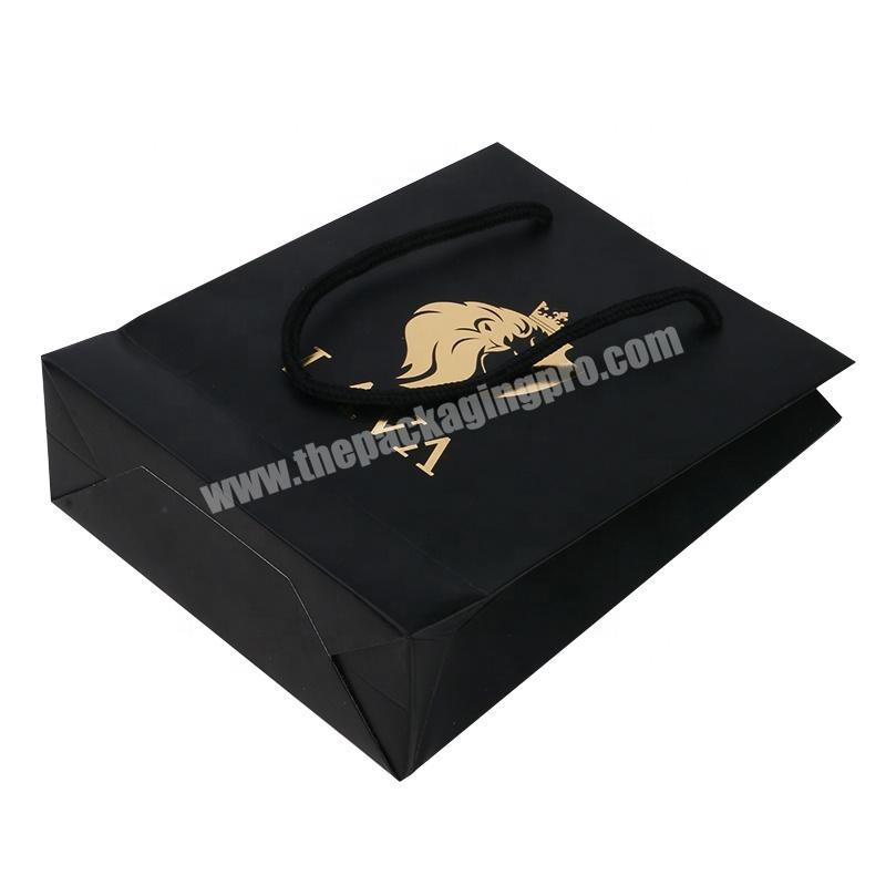 Noble gold lion logo print custom matt shopping paper bag black with handle
