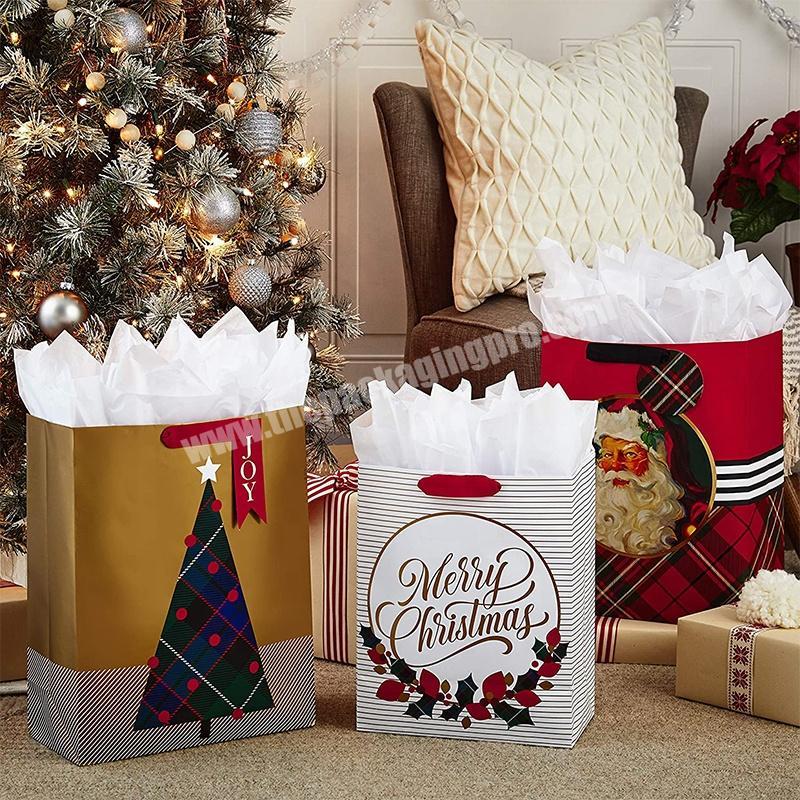 OEM Christmas with flowers package withhandle bags paper gift bag