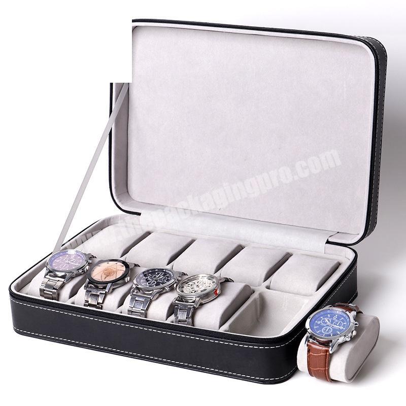 oem custom 6 10 12 slot high quality watch travel box luxury leather watch storage gift box
