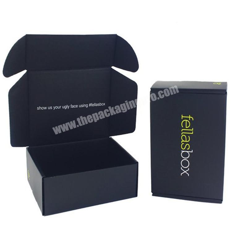 OEM Custom Logo Luxury Empty Double Side Printed Black Clothes Shoe Packaging Box Corrugated Mailer Shipping Cartons Boxes