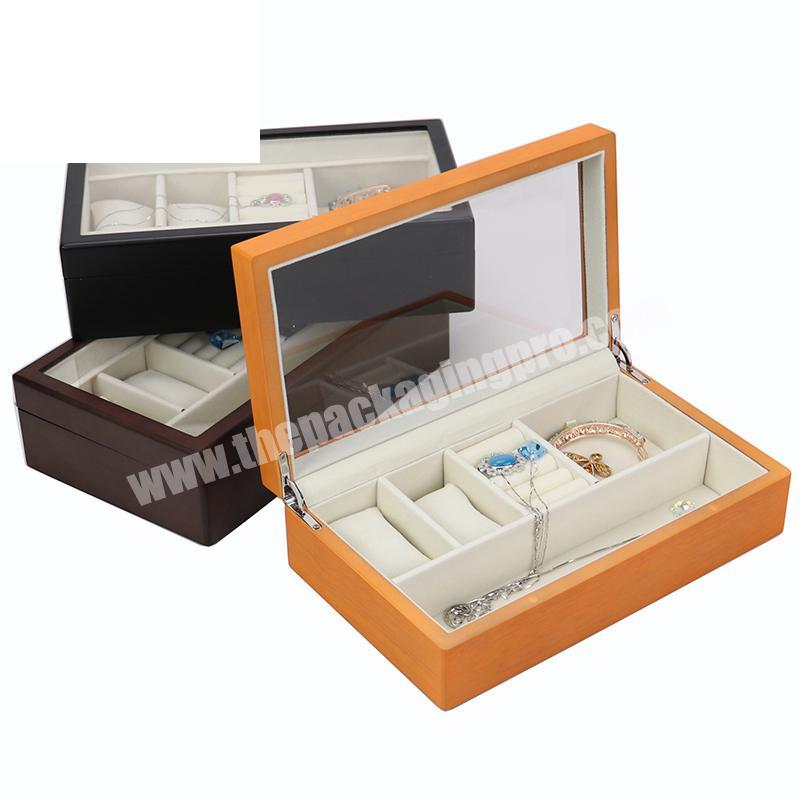 Oem custom luxury wooden spray lacquer watch display gift box ladies jewelry storage packaging box with pillow