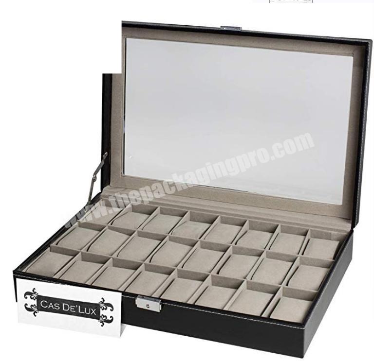 OEM customized logo beige flannel 24 slots watch box Top grade leather packaging watch box with pillow
