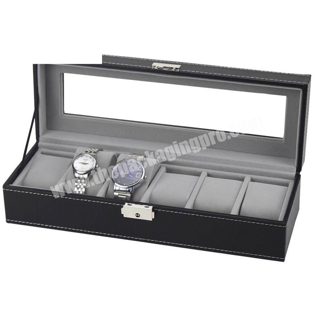 OEM customized logo Grey flannel 6 slots watch box Top grade leather packaging watch box with pillow