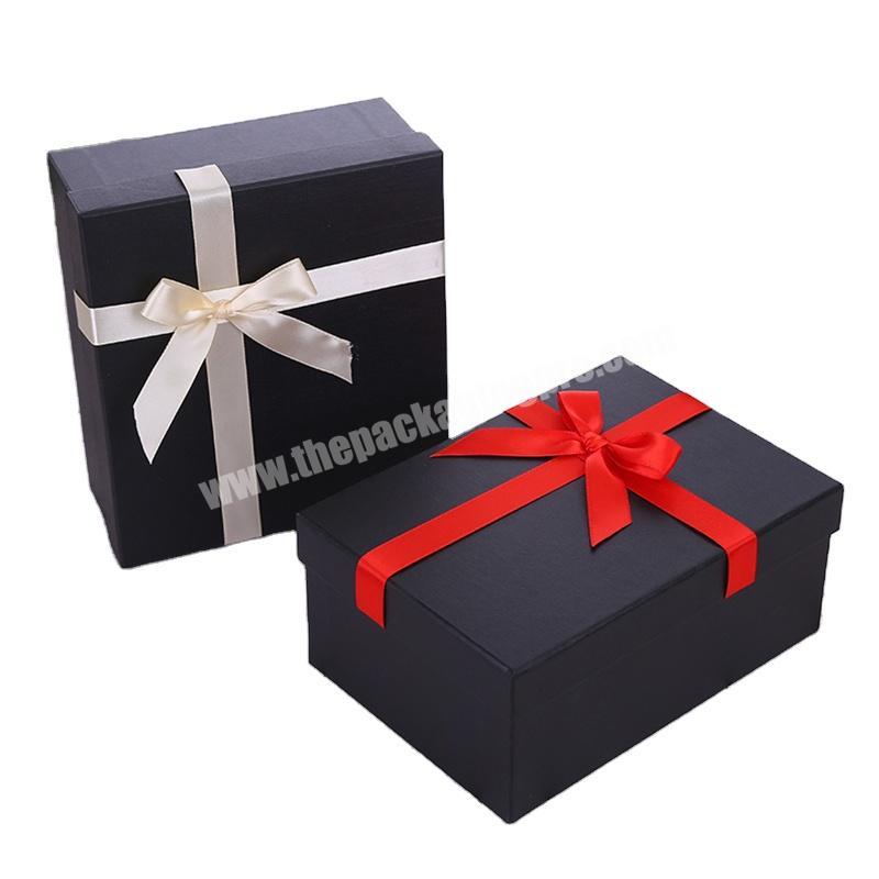 OEM Factory Black printing art paperboard gift packaging customized size paper gift box with colorful ribbon