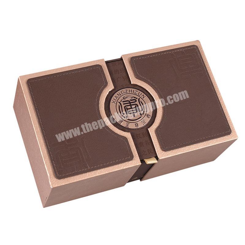 OEM Factory Creative leather stitching luxury gift box double opening rectangular drawer paper box