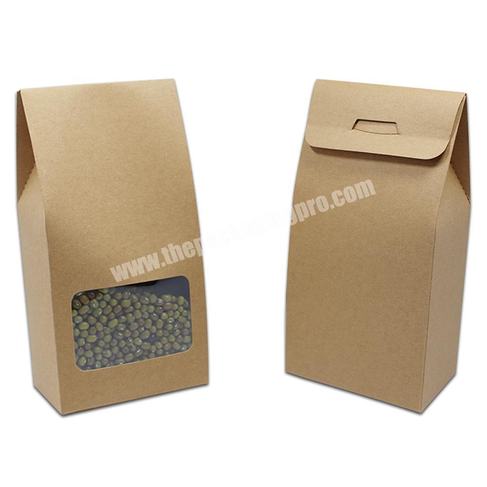 OEM Factory Ecofriendly Brown Stand Up Bag Doypack Pouch With Clear Window Kraft Paper Retail Package Box For Party Dried Food