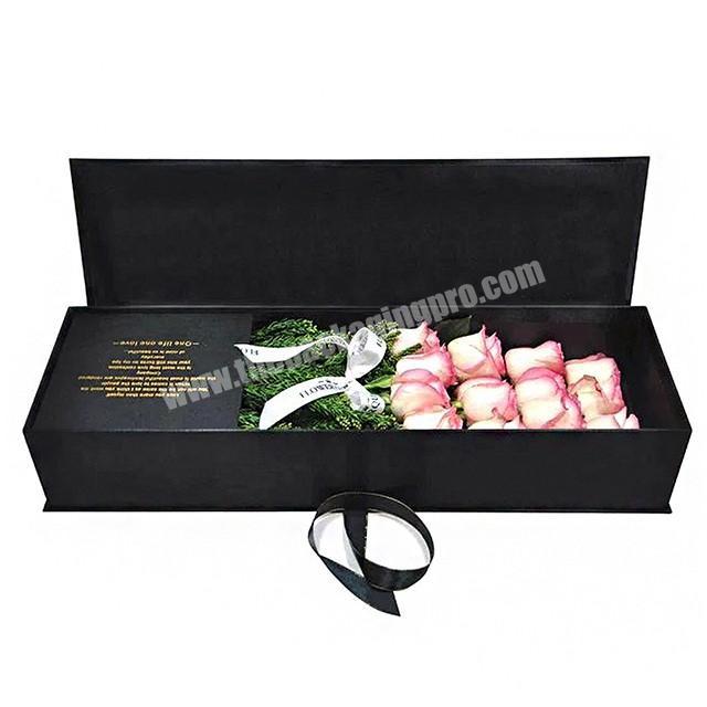 OEM flower boxes package 25cm champagne graduation emballage love personalized long stem rose soap large rectangle flower box