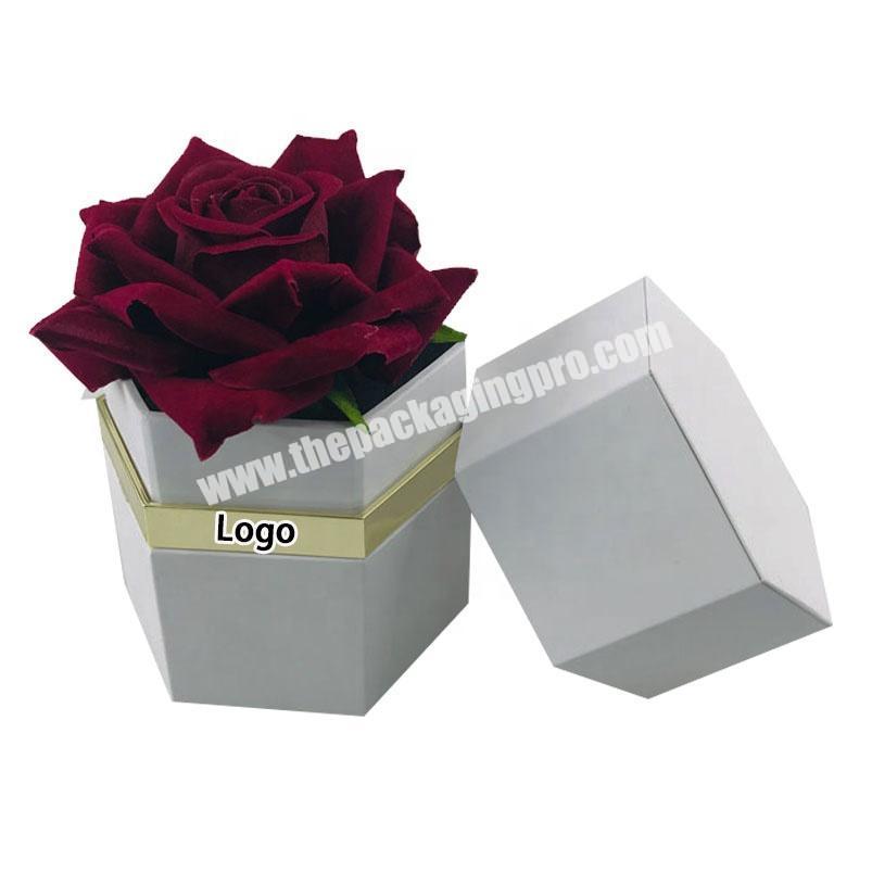 OEM handmade paper hexagon shape expression love rose gift box single roseonly box flower packaging