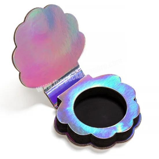 OEM Holographic Makeup Container Single Eyeshadow Palette Packaging Magnetic Shell Shape Cosmetic Boxes