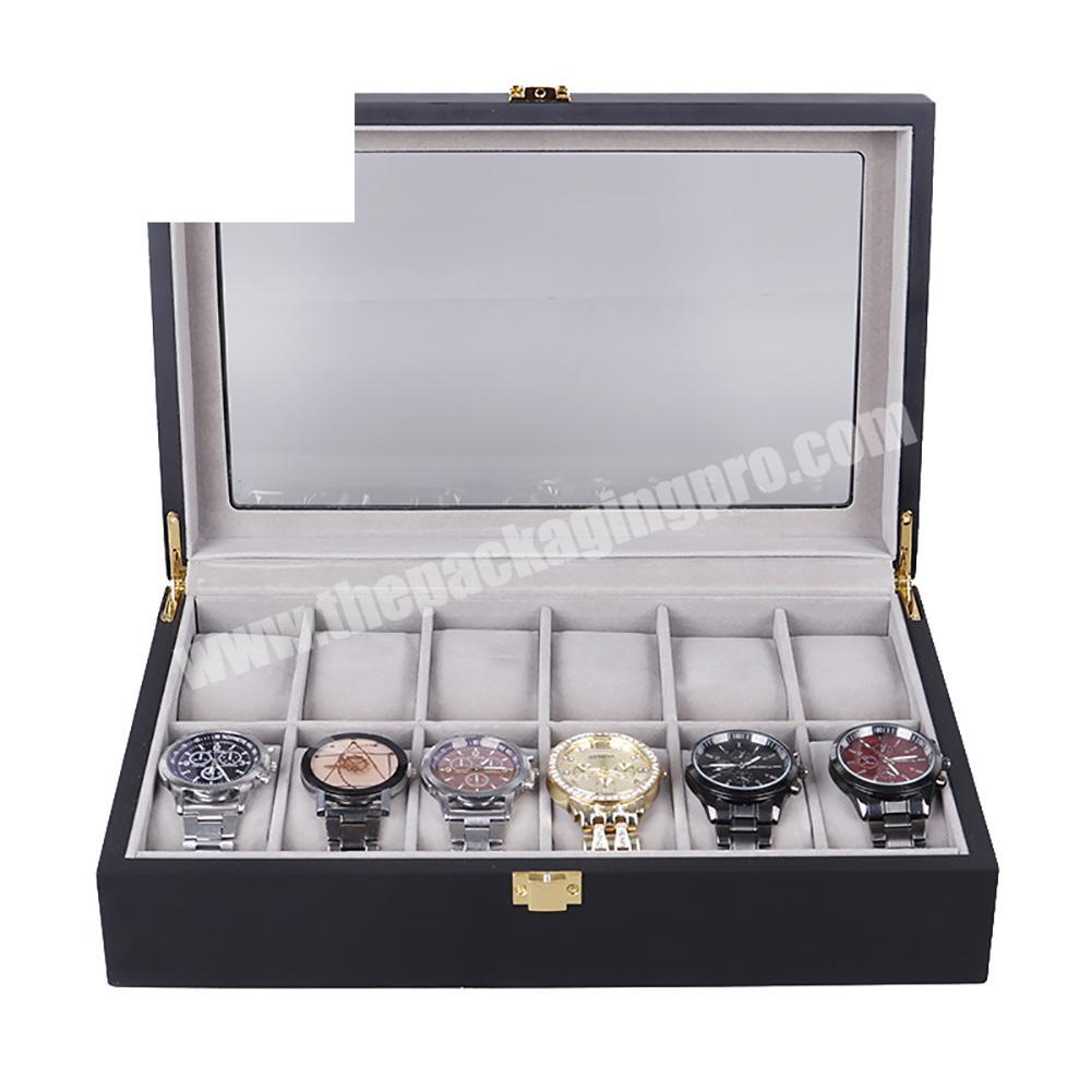 Oem luxury watch display storage gift box custom logo black pu leather watch packaging box