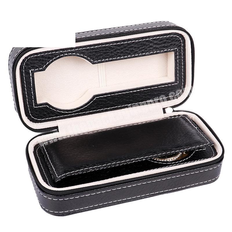 Oem men and women 2 slots leather watch packaging case box luxury custom watchband bag with zipper