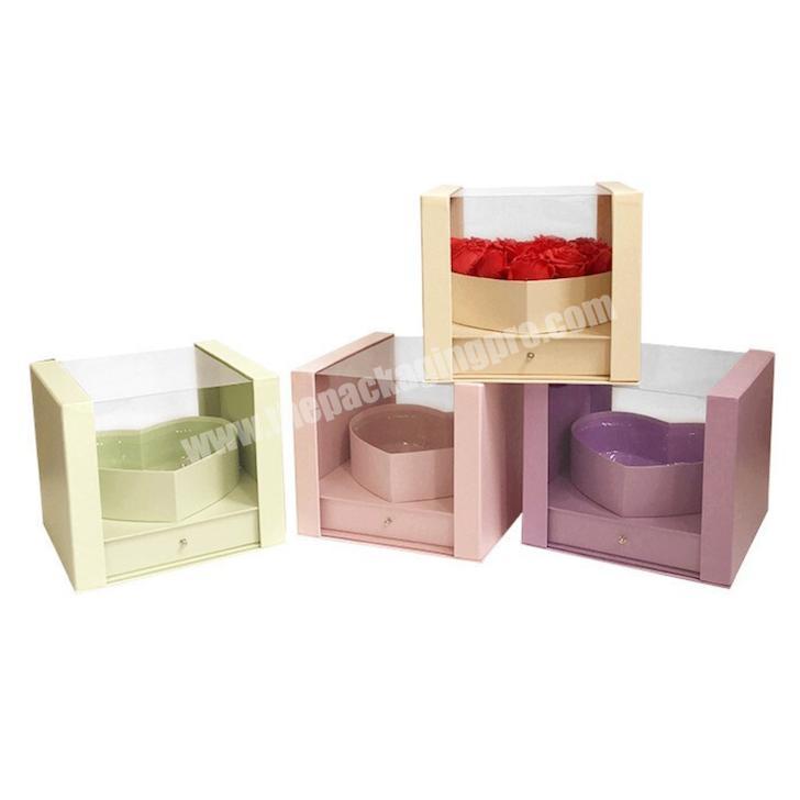 OEM Mini Heart Gift Box Small Valentine Flower Gift Box PVC Colorful Drawer Paper Box With Window For Flower