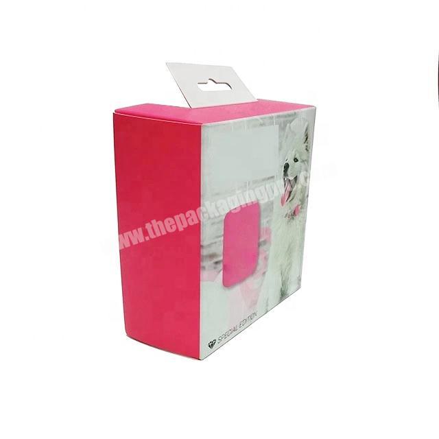 oem offset printing card paper pet's gps tracker packaging gift folding card box with hanger for retailing store and market