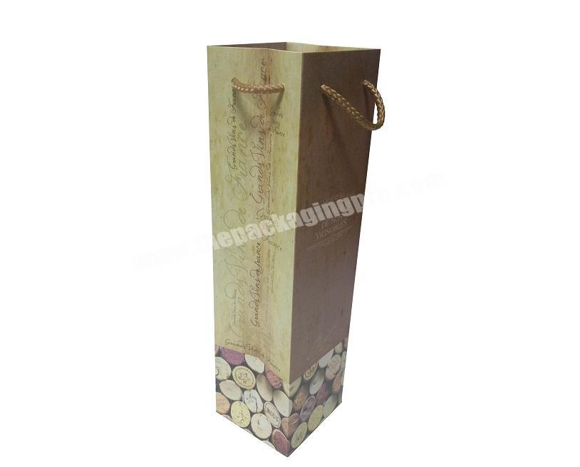 OEM One Round Rope Handle Single Wine Bottle Box Packaging Gift Paper Bag
