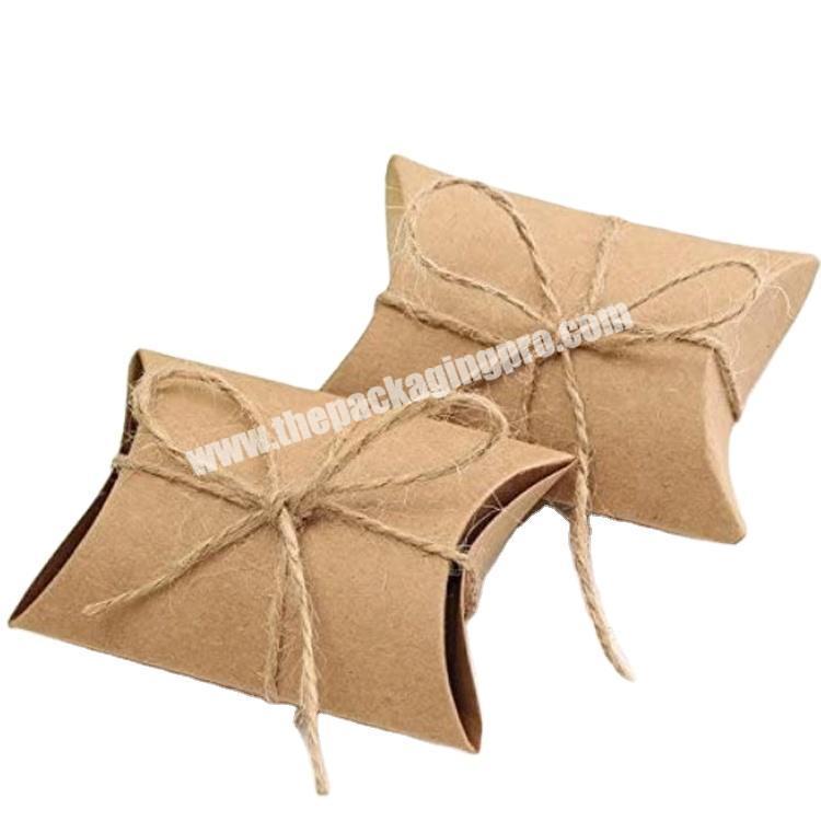 OEM Pack of Paper Kraft Pillow Candy Box with Ropes Party Wedding Favor Gift Supply