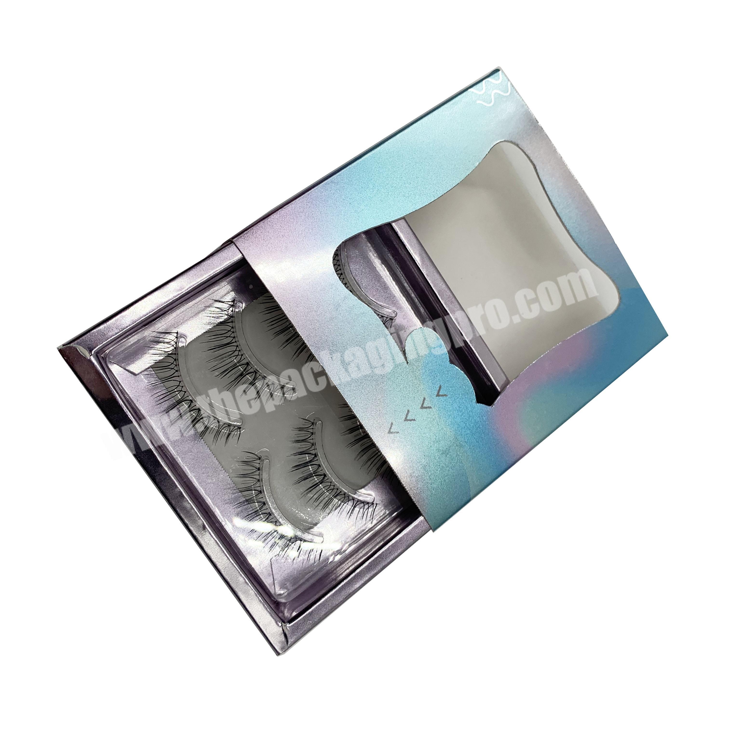Own Brand Mink Eyelash Packaging Box Slide Drawer Holographic Paper Packaging Eyelash Box Custom