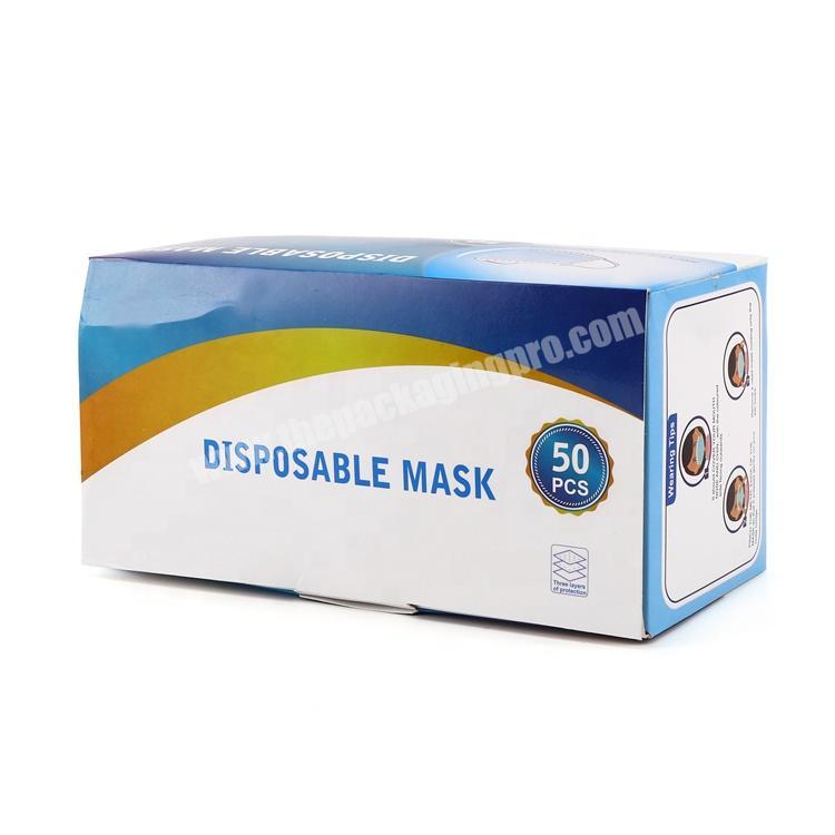 Packaging box for Disposable face mask glossy film lamination printing cardboard box manufacturer