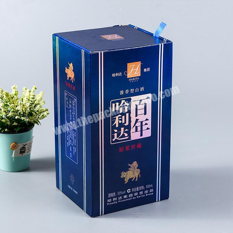 Packaging Box Manufacturer UV coating ivory board boxes and bags luxury exquisite blue color printed wine packing cardboard box