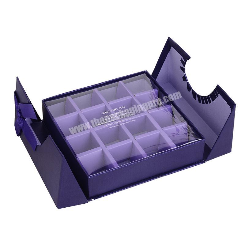 Packaging gift box with ribbon closure chocolate clear pvc window candy boxes