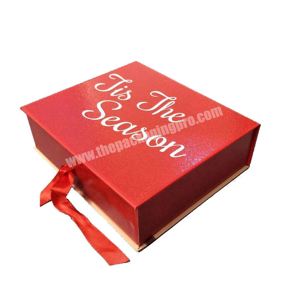 Pantone Color Red Print Cardboard Packaging Individual Album Magnetic Packing Box With Ribbon Closure
