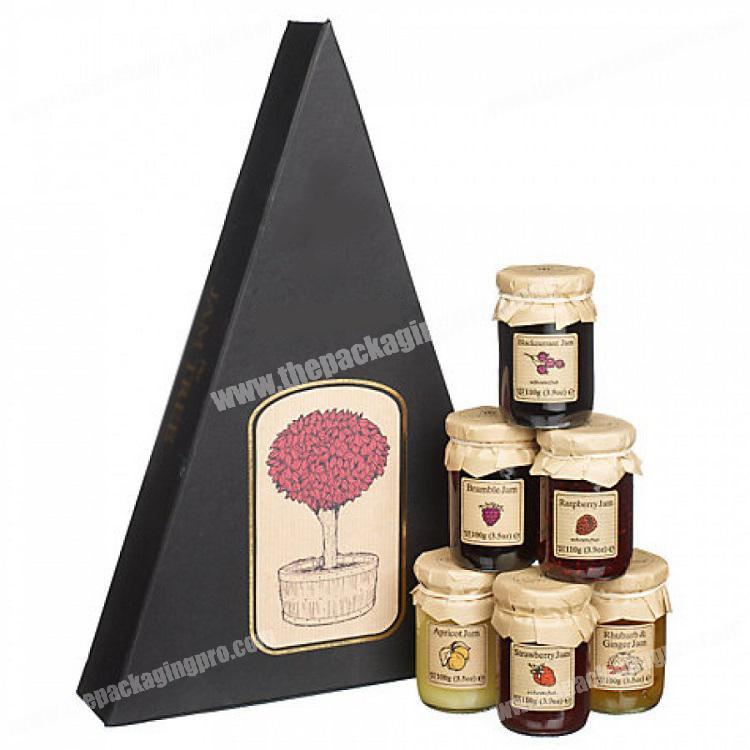 Paper Custom Made Kraft Brown Triangle  Rigid Lift Off Spice Jam Jar Bottle Gift Box Packaging