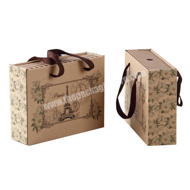 Paperboard Brown Kraft Boxes Paris Paper Box Custom Printed Cardboard Sliding Gift Box With Handles