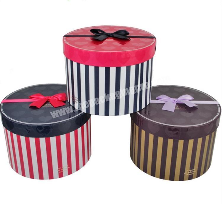Paperboard Cylinder Shaped Paper Gift Box Stripe Printed Product Packaging Box Birthday Paper Box With Silk Ribbon