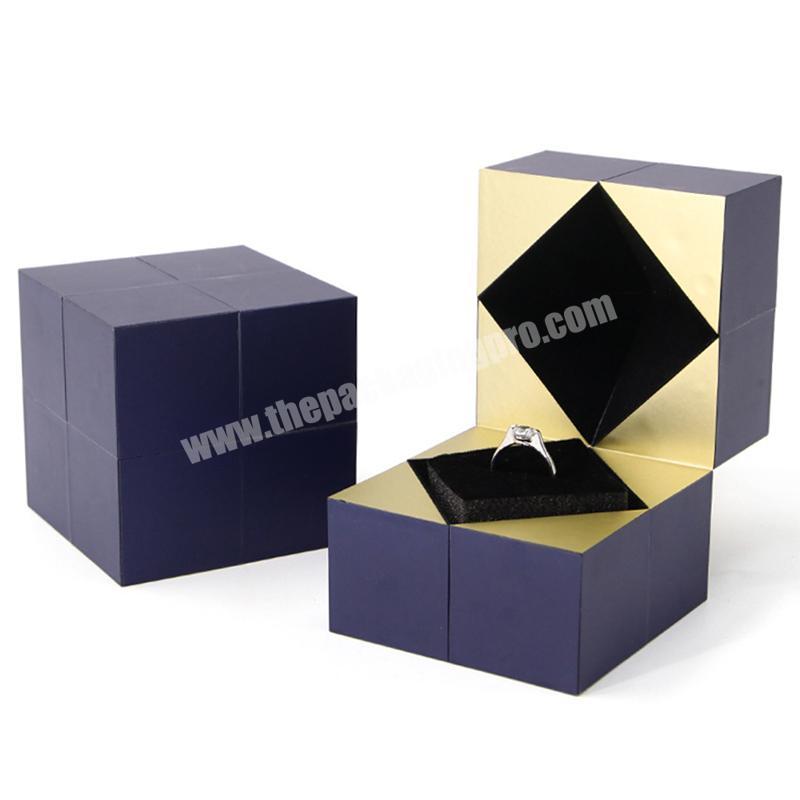 Paperboard Ring Boxes Jewellery Cube Wedding Ring Box With Black Insert Gift Boxes With Magnetic Lid