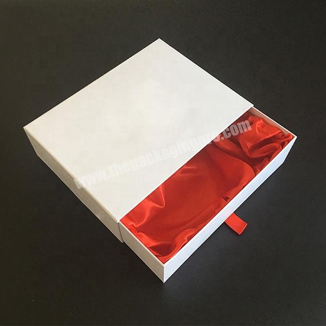 Paperboard White Hot Sale Custom Drawer Sliding Hair Extension Bundle Gift Packaging Box With Red Satin Silk