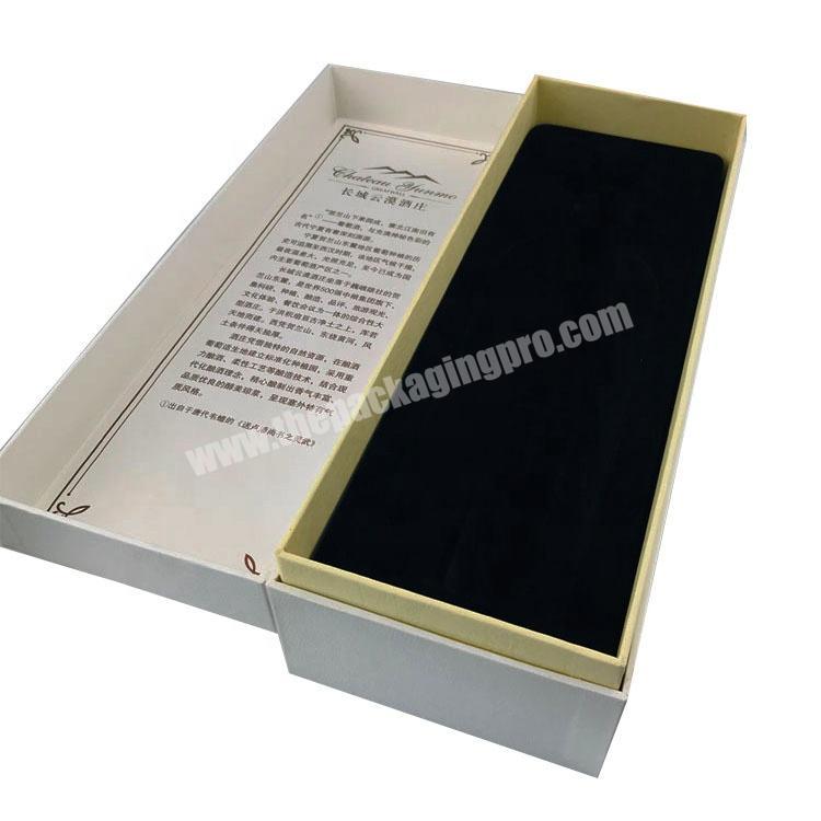 pearl rigid paper hinged clamshell single bottle white wine box with black flock blister tray