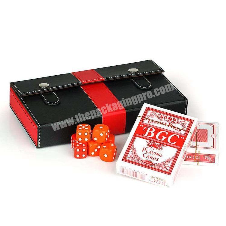 Supplier Personalized Black Poker Dice Chip Set Leather Paper PU Box With Snap Closure