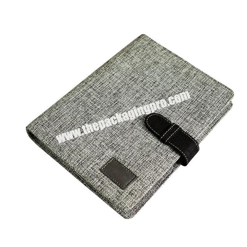 Personalized Logo Linen Fabric Cover Business Agenda Inner Pocket Wire-O Ring Pen Loop Refillable Diary Journal Coil Notebook